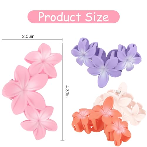 ANBALA 4PCS Flower Claw Hair Clips, Large Plumeria Hair Accessories for Women and Girls - Colorful Hawaiian Non-Slip Strong Hold Clips for Thick Hair - color: A-4pcs large colorful flower