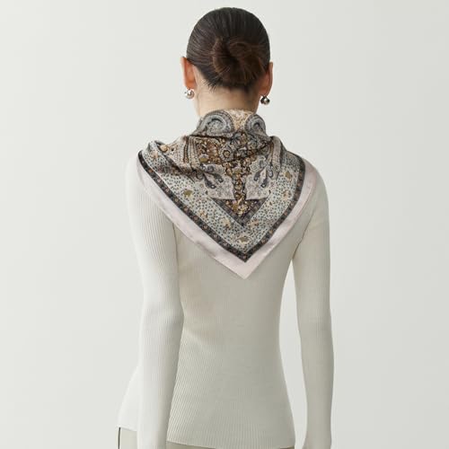 Relang Fashion Silk Satin Head Scarf for Women Hair Bandana Hair Scarf Wrap Neck Scarf for Women 27.5×27.5 inches - color: Cashew Gray Blue Floral