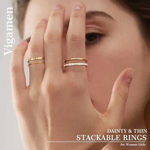4-Pack 14K Gold Plated Stackable Rings for Women,Cubic Zirconia Simulated Diamond Oura Stack Rings for Oura Ring Gen 4/Oura Ring Gen 3,Dainty Trendy Statement Stacking Rings Set Size 5-10 - color: Gold, size: 6