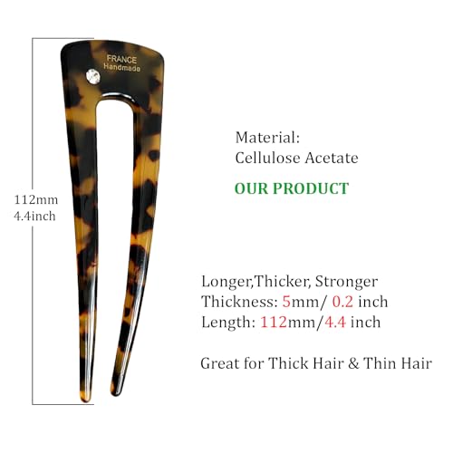 French Hair Clips 4-Pack Assorted Styles, U-Shaped Textured Hair Pins for Women with Black, Tortoiseshell, Leopard & Smoky, for Ponytail Bun Updo (Leopard Print) - color: Leopard Print