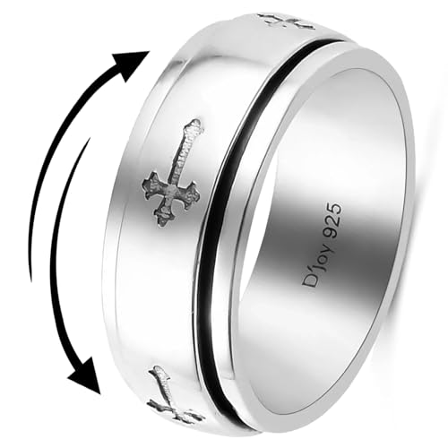 Shop LC 925 Sterling Silver Spinner Fidget Ring for Women Men | Anxiety Ring | Moon Star Design | Platinum Plated | Stress Relief Worry | Promise | Boho Jewelry Gift - color: Cross, size: 5