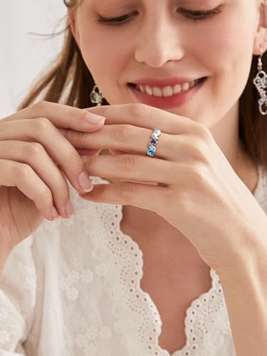 Custom4U Personalized Mothers Ring with 1-5 Birthstones Names Engraved 925 Sterling Silver/14K White Gold Plated Birthstone Rings for Women Promise Ring Birthday Jewelry Gifts for Mom Grandmother Wife - color: 3 Birthstones Ring (Engraved)