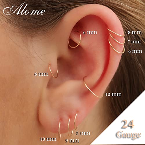 Gold Hoop Earrings Silver Hoop Earrings - Hoop Earrings For Women Two Pcs Of Thin Gold Filled Sterling Silver Hoops, Helix Hoop, Tragus Ring, Cartilage Hoop - color: Gold, style: 5mm 24 gauge / 1 pair