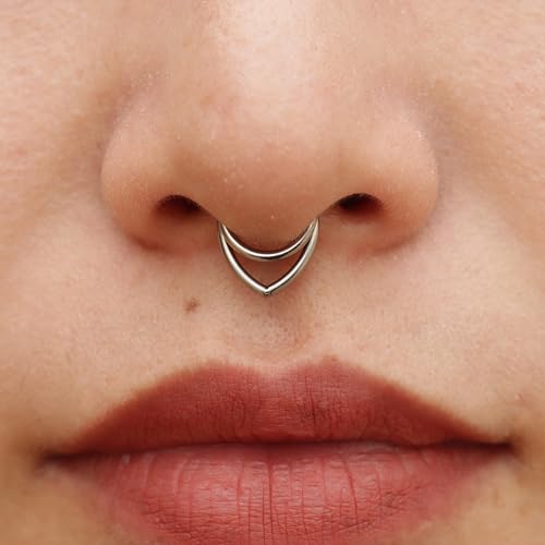 16G Titanium Septum Rings Double Septum Jewelry Daith Piercing Jewelry Silver Gold Hinged Segment Helix Clicker Piercing Jewelry 8 mm 10 mm Seamless Ring Hypoallergenic Jewellery for Her - color: Silver, size: 8mm