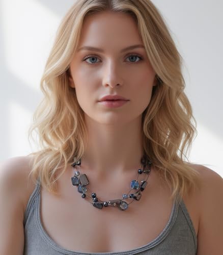FULU AUTUMN Beaded Statement Necklaces for Women Shell Bead Chunky Collar Necklace Summer Layer boho Costume Jewelry for Her - color: Navy Blue