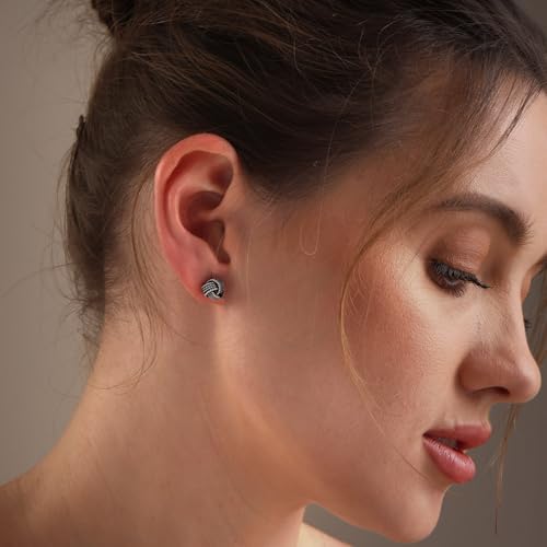 LeCalla Sterling Silver Love Knot Stud Earrings - Lightweight Italian Design Twisted Earrings for Women - color: Black Antique Knot