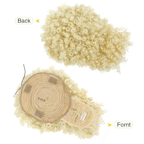 Drawstring Ponytail with Bangs Afro Puff Ponytail Extensions for Women Short Curly Puff Ponytail with Bangs Clip in Wrap Updo Hairpiece for Women (613#) | Afro Puff Ponytail Extensions, Short Curly Puff, Clip in Wrap Updo, For Women - color: 613#