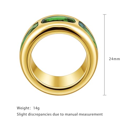 Wide Dome Band Bold Ring Chunky Green Zircon Cocktail Ring Stackable Statement Jewelry for Women Size 7