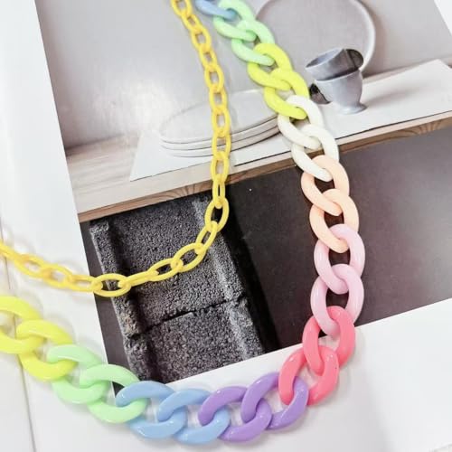 Y2k Heart Pendant Rainbow Acrylic Pants Trousers Chain for Women Chunky Colorful Resin Removable Love Charm Layered Rock Wallet Belt Pocket Waist Jeans Belly Chains Backpack Body Accessories - color: Yellow