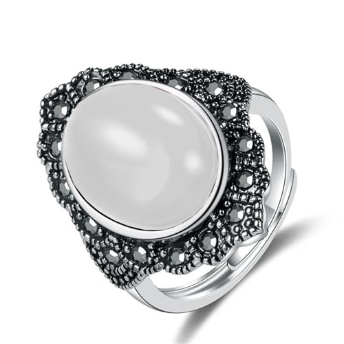 Gothic Black Crystal Stackable Joint Ring,Boho Agate Stone Knuckle Rings for Women Vintage Natural Oval Gemstone Finger Rings Costume Jewelry - color: White