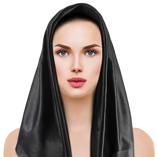 SATINIOR 35 Inch Silky Head Scarf 2 Pcs Large Square Neck Scarf Sleeping Hair Wrapping Satin Bandana for Women - color: Purple, Black, style: Classic