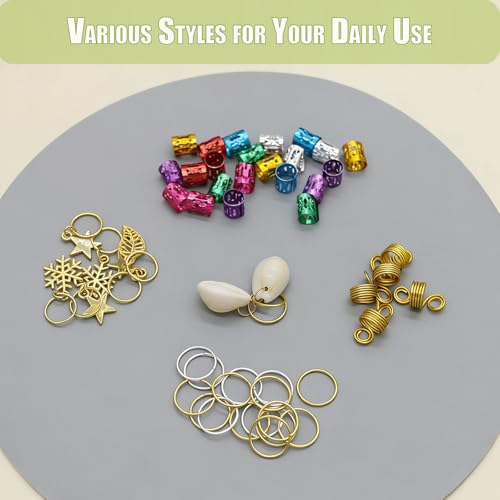 190pcs Colorful Hair Jewelry for Women Braids Dreadlock Locs,Multicolor Metal Hair Charms Accessories Adjustable Hair Cuffs Coils Clips Rings Beads Braiding Decoration - color: Multi Color