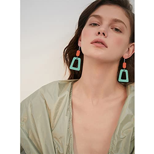 ANXIN Boho Personality Retro Tassel Rectangular Wooden Contrasting colors Earrings Chic Green Temperament Geometric Earrings Jewelry Gifts For Women - color: GREEN Wooden colors Earrings