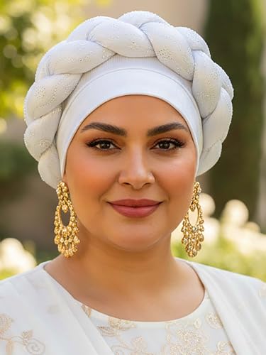 Woeoe African Headwrap Gold Braided Turbans for Women - color: Silver