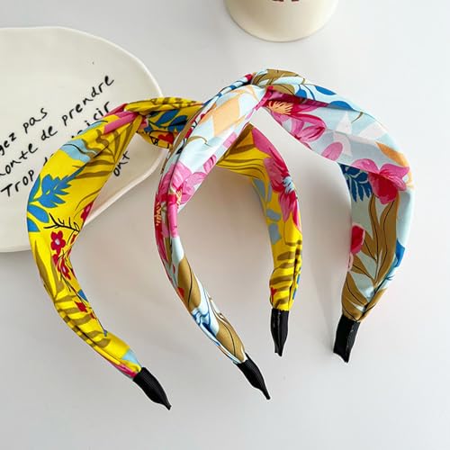 4 Pack Floral Leaves Printed Headbands Wide Knotted Headbands for Women Cross Knot Fashion Hair Bands-Leisure - color: Leisure