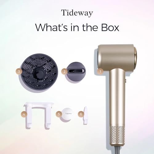 Tideway Hair Dryer Professional High-Speed Ionic Blow Dryer 110,000 RPM, Compact Hair Dryer with Magnetic Diffuser, Fast Drying with Brushless Motor Low Noise Smart Temperature Control-H11 - color: Gold