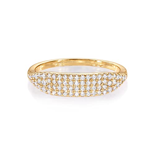PAVOI 14K Gold Plated Slim Signet Ring with Sparkling Cubic Zirconia | Lightweight Dainty Statement Rings for Women | Everyday Jewelry - color: Yellow Gold