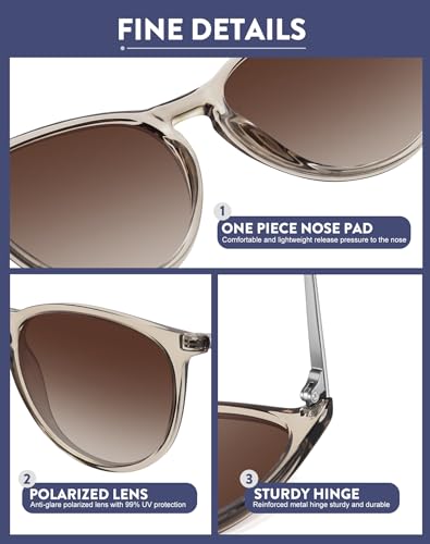 WOWSUN Retro Polarized Sunglasses Womens Trendy Round Classic Glasses - color: 3 Pack: Brown Gradient Brown+leopard Brown+black