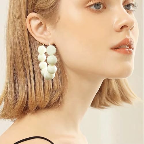 Summer Candy Colored Bead Earrings Lightweight Dainty Acrylic Geometry Hoop Earrings for Women Cute Boho Chic Handmade Jewelry - color: Beige