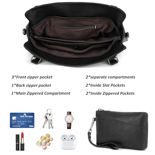 TANTOMI Tote Bag for Women Vegan Leather Purses and Handbags Ladies Waterproof Big Shoulder Bag for Travel - color: Black.e