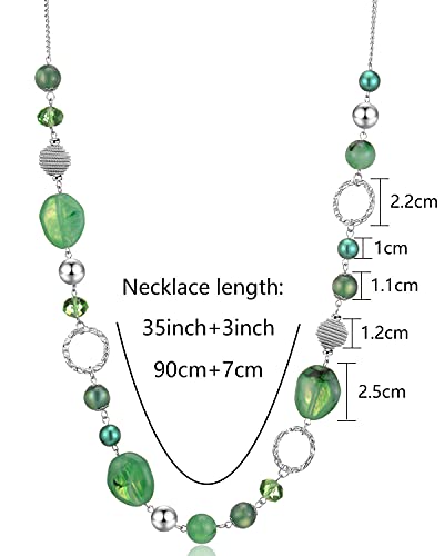 PEARL&CLUB Long Beaded Necklaces For Women - Sweater Chain Fashion Jewelry Necklace Gifts For Women - color: 23-Jade Green