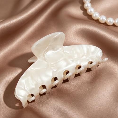 MAORULU Large Cute Claw Clip for Women, 4'', Pearl White | Acetate Hair Clips For Thick Thin Curly Long Hair, Non-slip Jaw Clip, Strong Hold, Stylish French Design - color: Pearl White