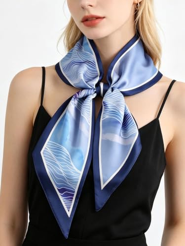 kcctoo 59" Mulberry Silk Like Head Scarf Women's Fashion Square Neck Satin Scarfs for Bag Hair Scarves Gift 59 * 5.9” - color: B001-mystic Blue