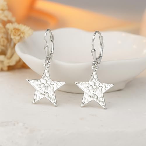 LeCalla 925 Sterling Silver Drop & Dangle Earrings for Women | Handmade Hammered Textured Drop Dangle Earring Jewelry | Women's Hammered Earrings Jewelry for Gift Mom Wife - color: Wishing Star