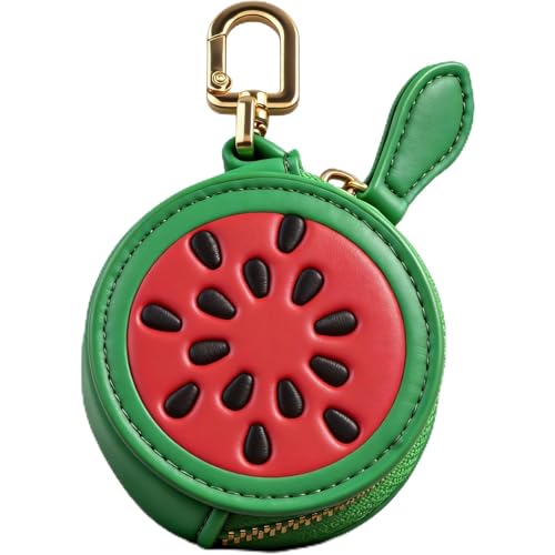 Coin Purse Keychain for Women, Cute Mini Leather Bag Charm & Coin Pouch, Small Fruit Wallet Keychain with Zipper - color: Watermelon