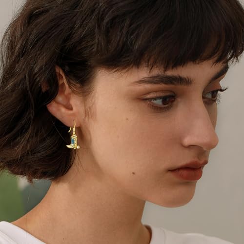 Western Earrings for Women 925 Sterling Silver Turquoise Western Country Dangle Drop Earrings Country Jewelry Gifts for Cowgirl Cowboy - style: Cowboy Boot-A Gold