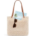 Crochet Beach Bags for Women, Reinforced Strap Woven Tote Bag with Zipper, Lined Boho Summer Vacation Travel Purse - color: Beige