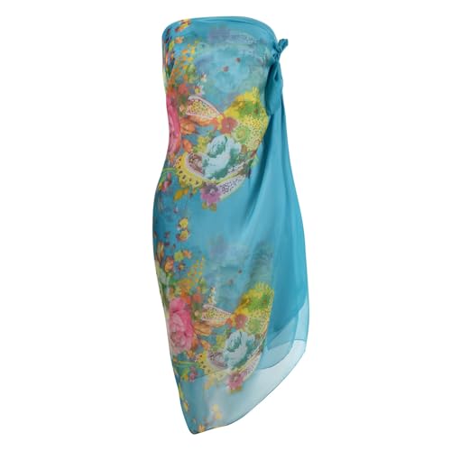 Womens Sexy Bohemian Floral Beach Cover Up Sarong Wrap Swimsuit Beachwear - color: B-blue