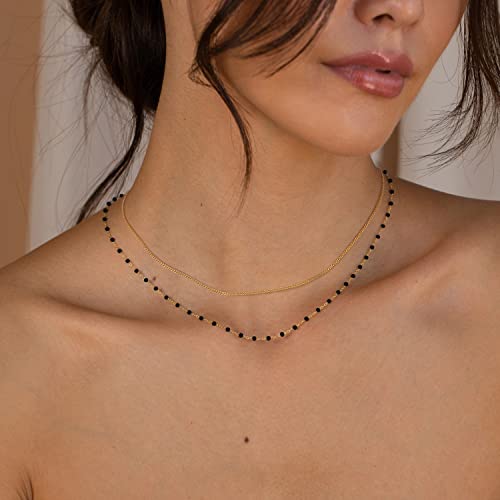 CHESKY 14k Gold Plated/Silver Plated Dainty Necklace for Women, Trendy Satellite Choker Necklace Thin Beaded Layered Choker Necklaces Discs Paperclip Chain Necklaces Womens Simple Jewelry - style: black beads