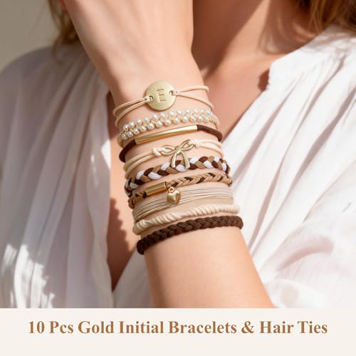 Boho Hair Ties, 10 PCS Cute Bands for Thick or Thin Hair, No Damage Elastic Bracelets, Hair Accessories for Women-Letter O