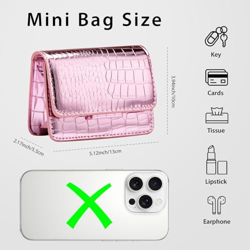 Sightor Silver Mini Crossbody Bag for Women, PU Leather Small Evening Purse, Dressy Clutch Handbag for Nightclub Parties - color: Pink