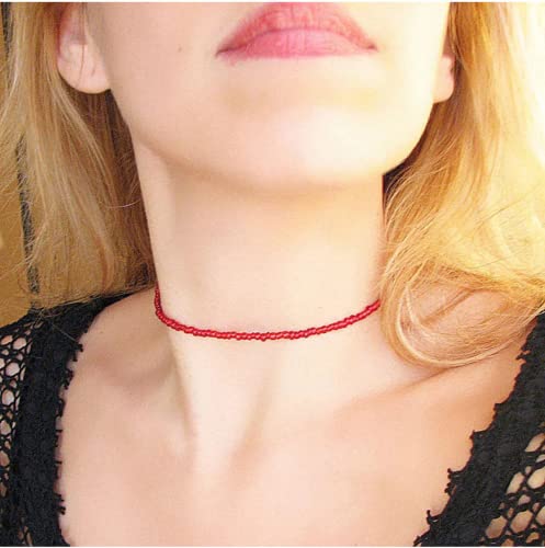 Roe Dolph Colorful Beaded Necklaces for Women Boho Beaded Necklace Beach Surfer Jewelry Handmade White Pink Blue Beads Summer Outfits Accessories - color: B1-Pink Beaded Necklace