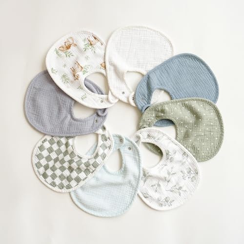 Konssy Muslin Baby Bibs 8 Pack Baby Bandana Drool Bibs Cotton for Unisex Boys and Girls, Soft Absorbent Set for Teething and Drooling - color: Stone