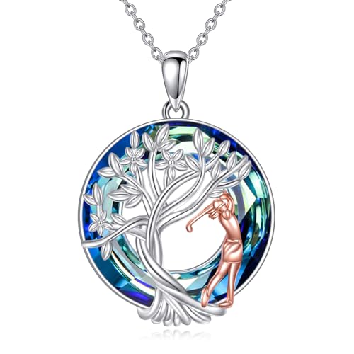 YFN Tree of Life Necklace Sterling Silver Crystal Jewelry Graduation Birthday Gifts for Women - color: Golf