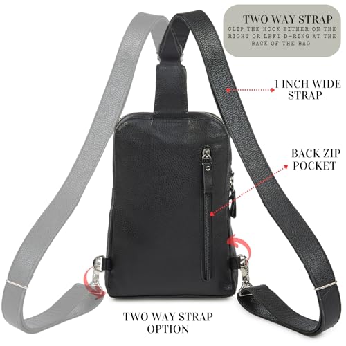 Leather Sling Bag for Women Genuine Crossbody Purse Small Trendy Cross Over Chest with Phone and Credit Card Slots (Black Nappa) - color: Black Nappa
