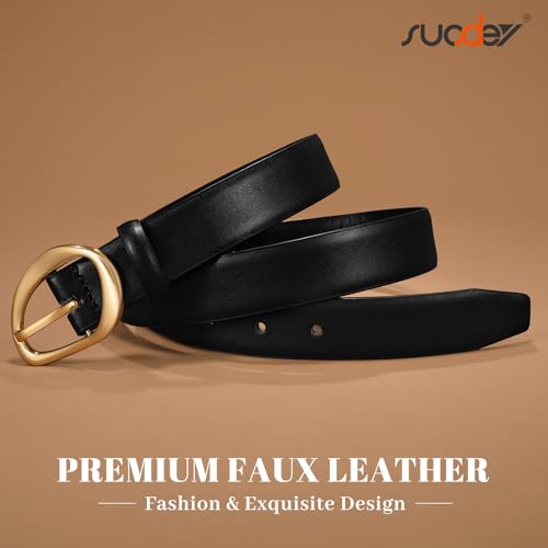 SUOSDEY Women Leather Belt for Jeans Pants, Fashion Dress Waist Belt with Gold Buckle - color: A-black, size: S：Fit waist 27''-31''