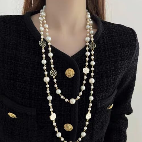 Layered Pearl Necklaces for Women Big Pearl Long Chain Necklace Dainty Faux Pearl Necklaces Statement Sweater Strand Chain Jewelry - style: SetE