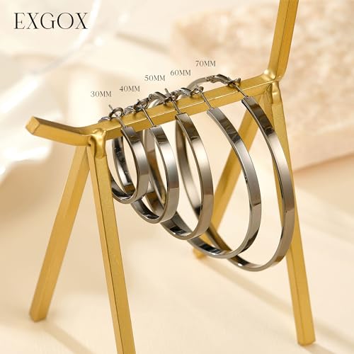 EXGOX Silver Hoop Earrings for Women - Sterling Silver & 14K Gold Plated - Hypoallergenic 925 Silver - Big Hoop Earrings (30/40/50/60/70mm) - color: 4MM Wide-Black 50mm