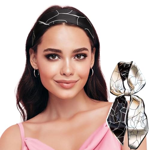 Sumolux Head Hair Scarf for Women Neck Purse Bag Handbags Scarf Like Silk - color: Black White Curves