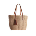 YXILEE Straw Bags For Women | M Size Travel Straw Totes Bag Woven Summer Handmade Shoulder Bag Handbag - color: Khaki