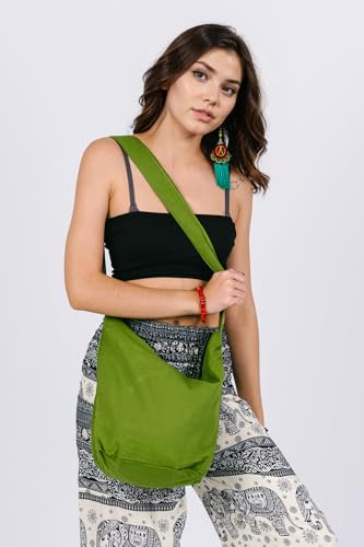Your Cozy Hobo Sling Bags For Women Crossbody Bag Thai Top Handmade Shoulder Bag with Adjustable Strap - color: Forest Green