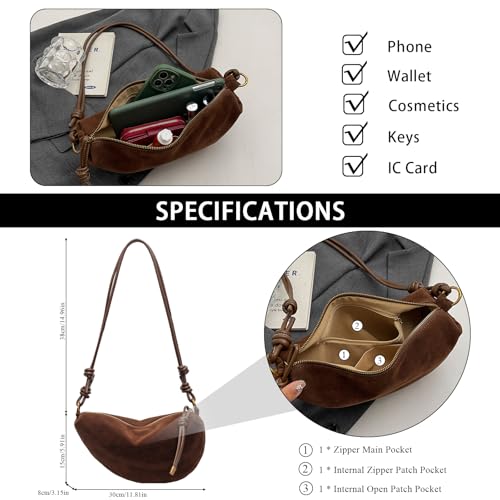 Suede Bags for Women Small Suede Purses Crescent Bag Crossbody Shoulder Bag Trendy Tote Handbags - color: B Suede Coffee