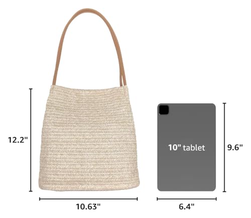 Aphoraeny Straw Beach Bag Buckets Totes Handbag Shoulder Tote Bag Straw Purse Summer Purse Women Summer Handbag - color: A-light Beige