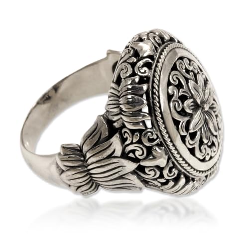NOVICA Artisan Handmade .925 Sterling Silver Flower Ring Floral Cocktail Indonesia 'Precious Lotus'