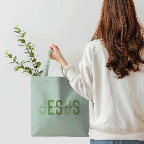 Jesus Tote Bag, Christian Tote Bags for Women, Religious Reusable Grocery Bags - color: Green