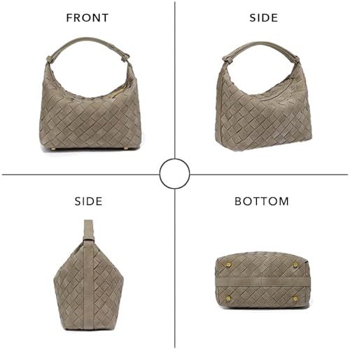 Luxurious Suede Slouch Hobo Bag for Women Woven Leather Shoulder Bags Top-Handle Purses